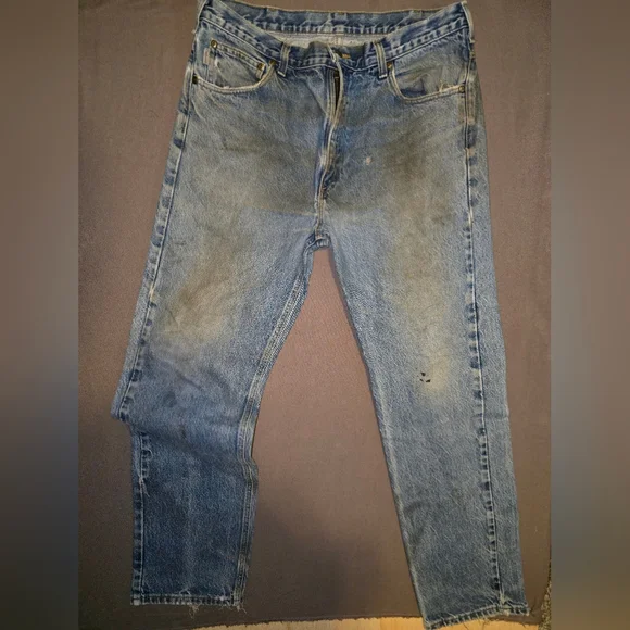 Vintage Carhartt Distressed Sun Faded Dirty Denim Jeans 34x30 - Picture 1 of 9